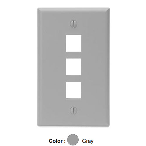 Leviton 41080-3GP, Quickport Single-Gang Wallplate, 3-Port, Flush Mount, Gray, 3 Packs