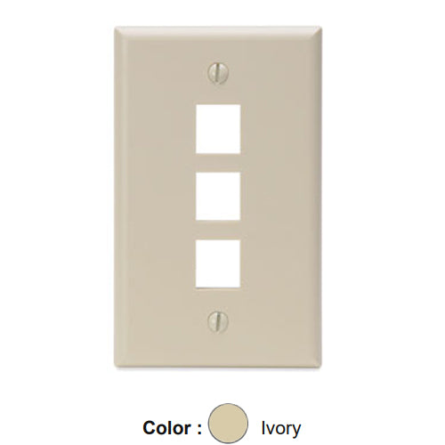 Leviton 41080-3IP, Quickport Single-Gang Wallplate, 3-Port, Flush Mount, Ivory, 2 Packs