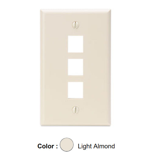 Leviton 41080-3TP, Quickport Single-Gang Wallplate, 3-Port, Flush Mount, Light Almond, 2 Packs