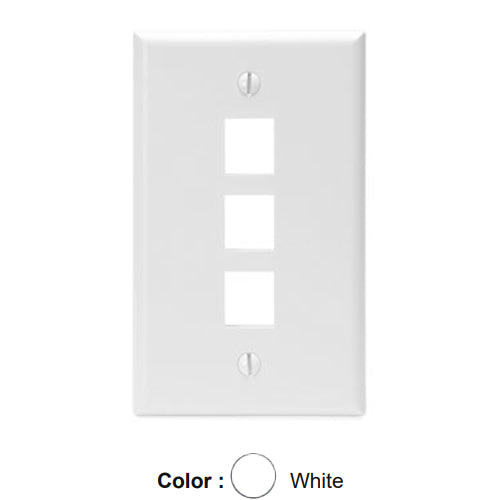 Leviton 41080-3WP, Quickport Single-Gang Wallplate, 3-Port, Flush Mount, White, 2 Packs