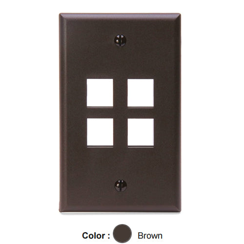 Leviton 41080-4BP, Quickport Single-Gang Wallplate, 4-Port, Flush Mount, Brown, 2 Packs