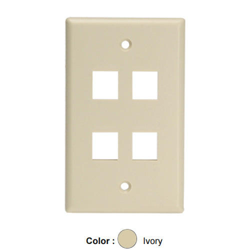 Leviton 41080-4IL, Quickport Single-Gang Wallplate for Large Connectors, 4-Port, Ivory, 3 Packs
