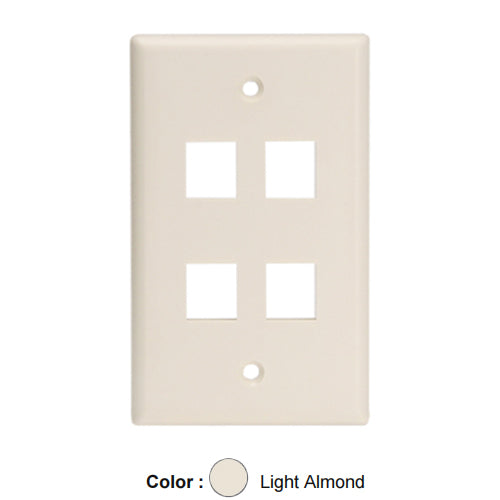 Leviton 41080-4TL, Quickport Single-Gang Wallplate for Large Connectors, 4-Port, Light Almond, 3 Packs
