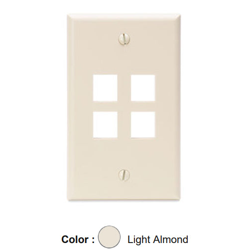 Leviton 41080-4TP, Quickport Single-Gang Wallplate, 4-Port, Flush Mount, Light Almond, 2 Packs