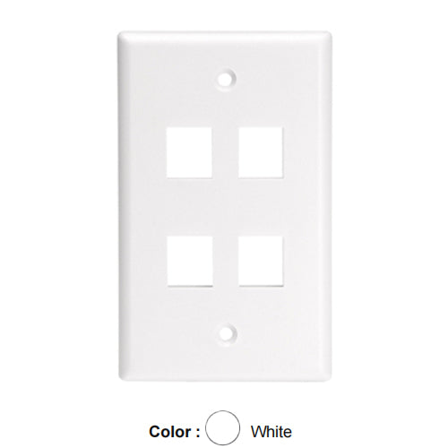 Leviton 41080-4WL, Quickport Single-Gang Wallplate for Large Connectors, 4-Port, White, 3 Packs