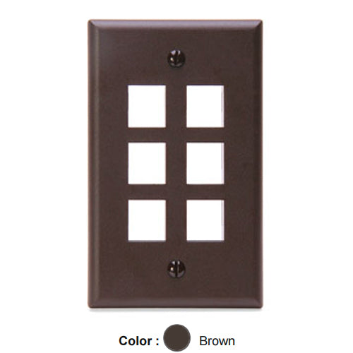 Leviton 41080-6BP, Quickport Single-Gang Wallplate, 6-Port, Flush Mount, Brown, 2 Packs