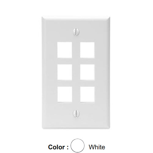 Leviton 41080-6WP, Quickport Single-Gang Wallplate, 6-Port, Flush Mount, White, 2 Packs