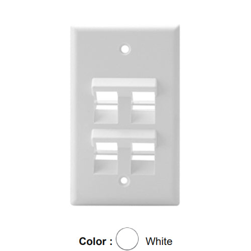 Leviton 41081-4WP, Quickport Angled Single-Gang Wallplate, 4-Port, White