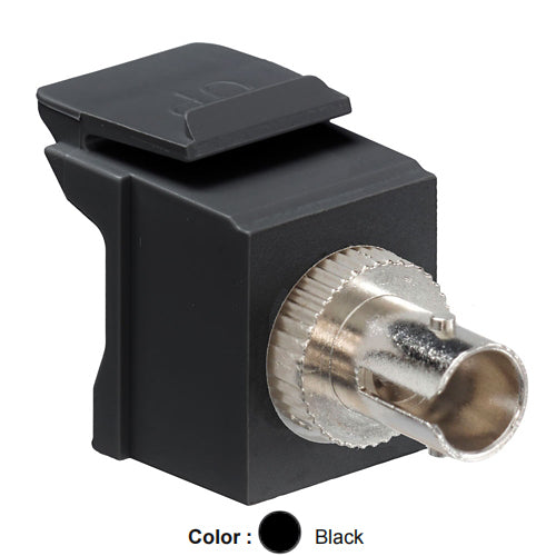 Leviton 41084-SEF, QuickPort ST Fiber Optic Adapter, MM, Phosphor Bronze Sleeve, Black