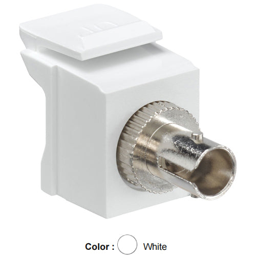 Leviton 41084-SWZ, QuickPort ST Fiber Optic Adapter, Single-Mode, Zirconia Ceramic Sleeve, White