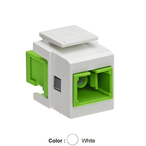 Leviton 41085-ASW, QuickPort Fiber Simplex SC/APC Adapter, Single-Mode, Female Front/Back, Zirconia Ceramic Sleeve, White