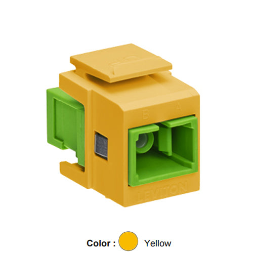 Leviton 41085-ASY, QuickPort Fiber Simplex SC/APC Adapter, Single-Mode, Female Front/Back, Zirconia Ceramic Sleeve, Yellow