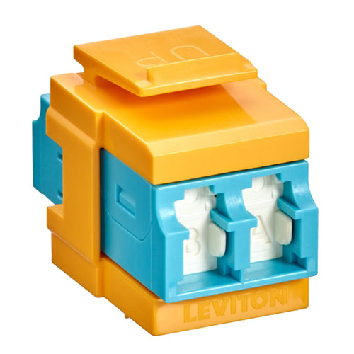 Leviton 41086-LLY, QuickPort Fiber Duplex LC Adapter, Shuttered, Laser Optimized Multimode, OM3/4, Zirconia Ceramic Sleeve, Aqua/Yellow