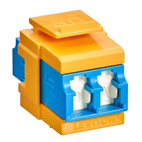 Leviton 41086-SLY, QuickPort Fiber Duplex LC Adapter, Shuttered, Single-Mode, OS2, Zirconia Ceramic Sleeve, Blue/Yellow