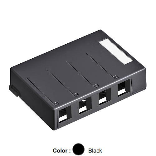 Leviton 41089-4EP, Quickport Surface Mount Box, 4-Port, 4.77'' W x 3.21'' D x 1.05'' H, Black