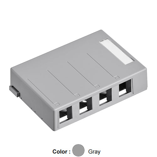 Leviton 41089-4GP, Quickport Surface Mount Box, 4-Port, 4.77'' W x 3.21'' D x 1.05'' H, Gray