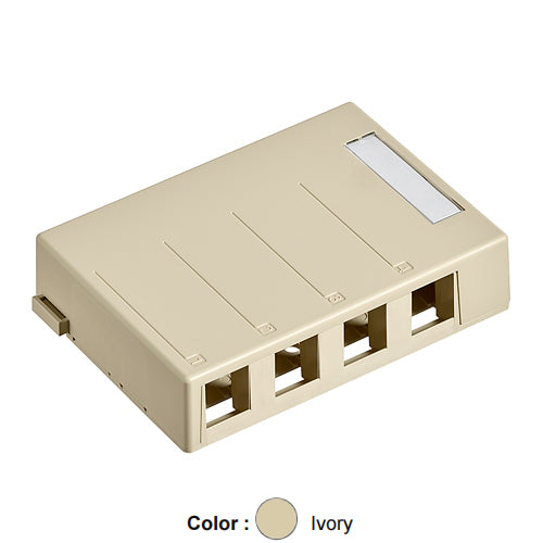 Leviton 41089-4IP, Quickport Surface Mount Box, 4-Port, 4.77'' W x 3.21'' D x 1.05'' H, Ivory