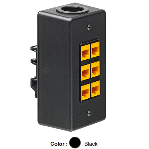 Leviton 41089-6DN, Quickport DIN Rail-Mount Box with 6-Port Decora Insert, Black