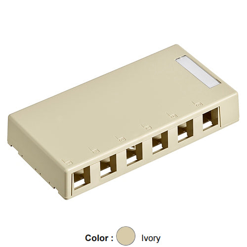 Leviton 41089-6IP, Quickport Surface Mount Box, 6-Port, 6.38'' W x 3.22'' D x 1.08'' H, Ivory