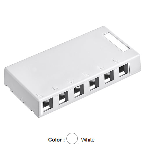 Leviton 41089-6WP, Quickport Surface Mount Box, 6-Port, 6.38'' W x 3.22'' D x 1.08'' H, White