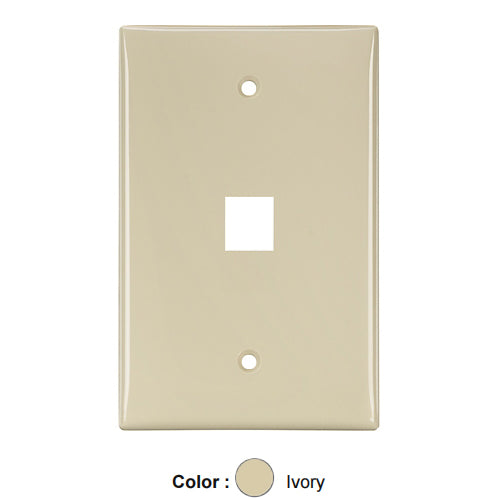 Leviton 41091-1IN, Quickport Midsize Single-Gang Wallplate, 1-Port, Ivory, 2 Packs