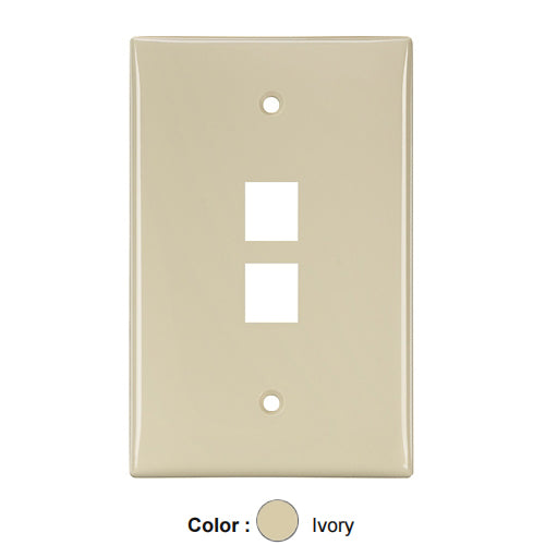 Leviton 41091-2IN, Quickport Midsize Single-Gang Wallplate, 2-Port, Ivory, 2 Packs