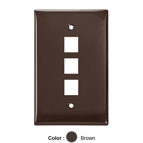 Leviton 41091-3BN, Quickport Midsize Single-Gang Wallplate, 3-Port, Brown, 2 Packs