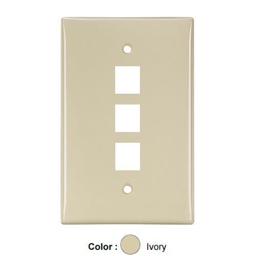 Leviton 41091-3IN, Quickport Midsize Single-Gang Wallplate, 3-Port, Ivory, 2 Packs