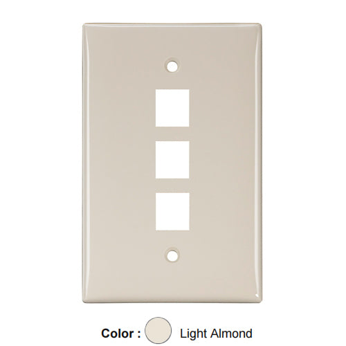 Leviton 41091-3TN, Quickport Midsize Single-Gang Wallplate, 3-Port, Light Almond, 2 Packs
