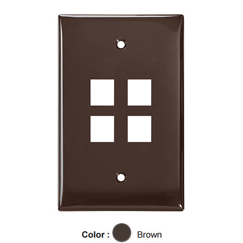 Leviton 41091-4BN, Quickport Midsize Single-Gang Wallplate, 4-Port, Brown, 2 Packs