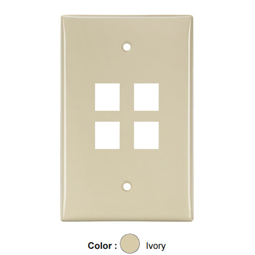 Leviton 41091-4IN, Quickport Midsize Single-Gang Wallplate, 4-Port, Ivory, 2 Packs