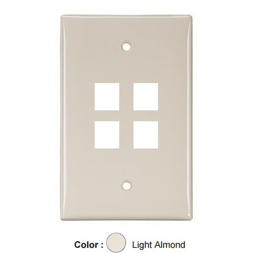 Leviton 41091-4TN, Quickport Midsize Single-Gang Wallplate, 4-Port, Light Almond, 2 Packs