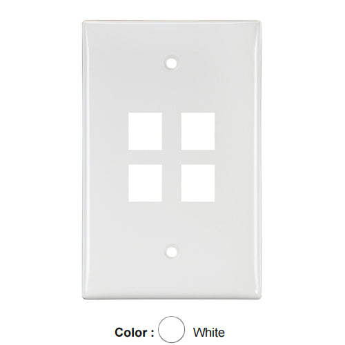 Leviton 41091-4WN, Quickport Midsize Single-Gang Wallplate, 4-Port, White, 2 Packs
