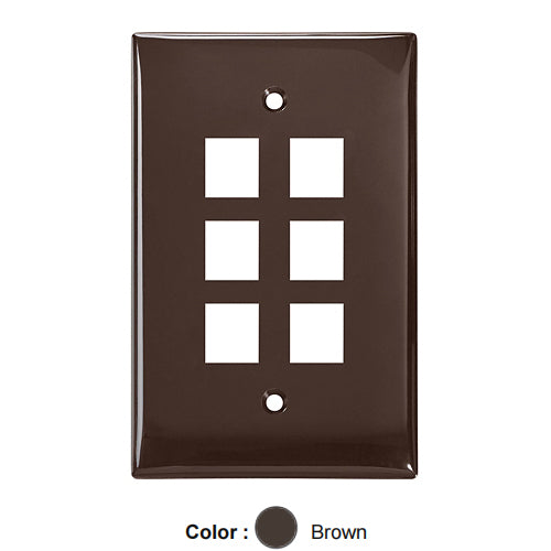 Leviton 41091-6BN, Quickport Midsize Single-Gang Wallplate, 6-Port, Brown, 2 Packs