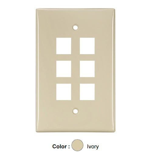 Leviton 41091-6IN, Quickport Midsize Single-Gang Wallplate, 6-Port, Ivory, 2 Packs