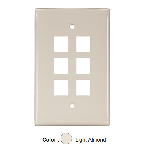 Leviton 41091-6TN, Quickport Midsize Single-Gang Wallplate, 6-Port, Light Almond, 2 Packs