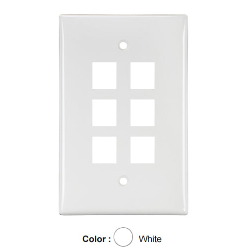Leviton 41091-6WN, Quickport Midsize Single-Gang Wallplate, 6-Port, White, 2 Packs