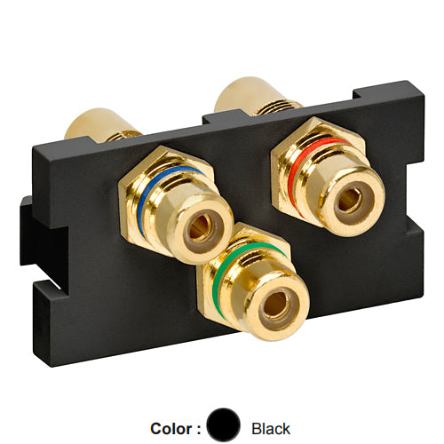 Leviton 41292-3DE, 3-Port RCA Feedthrough Multimedia Outlet System (MOS) Module (Red, Green, Blue), Black