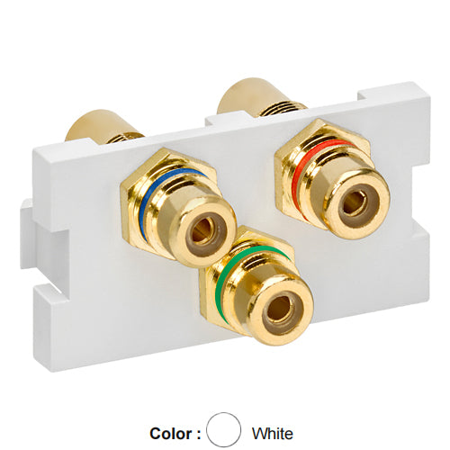 Leviton 41292-3DW, 3-Port RCA Feedthrough Multimedia Outlet System (MOS) Module (Red, Green, Blue), White