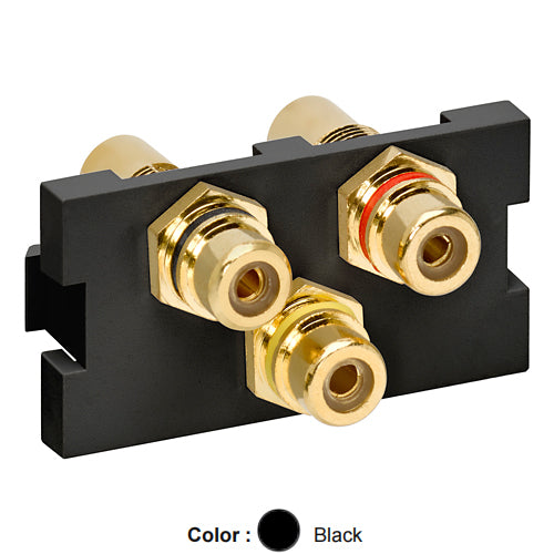 Leviton 41292-3RE, 3-Port RCA Feedthrough Multimedia Outlet System (MOS) Module (Red, Black, Yellow), Black