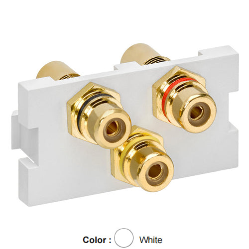 Leviton 41292-3RW, 3-Port RCA Feedthrough Multimedia Outlet System (MOS) Module (Red, Black, Yellow), White