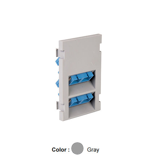 Leviton 41293-4CG, Angled Multimedia Outlet System (MOS) Fiber Module, 2 Duplex SC, Zirconia Ceramic Sleeve, 3 Units High, Gray