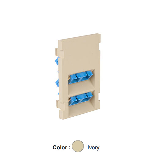Leviton 41293-4CI, Angled Multimedia Outlet System (MOS) Fiber Module, 2 Duplex SC, Zirconia Ceramic Sleeve, 3 Units High, Ivory
