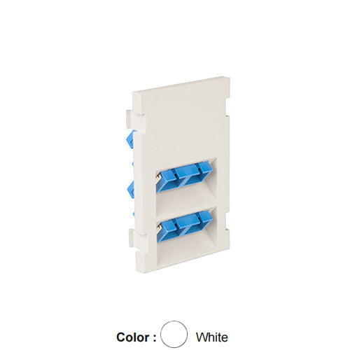 Leviton 41293-4CW, Angled Multimedia Outlet System (MOS) Fiber Module, 2 Duplex SC, Zirconia Ceramic Sleeve, 3 Units High, White