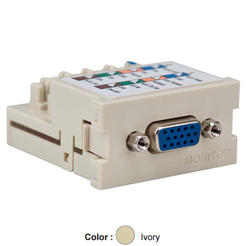 Leviton 41295-VMI, VGA Monitor Multimedia Outlet System (MOS) Module, 110-Style Termination, Ivory