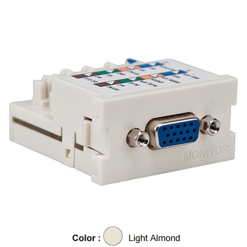 Leviton 41295-VMT, VGA Monitor Multimedia Outlet System (MOS) Module, 110-Style Termination, Light Almond