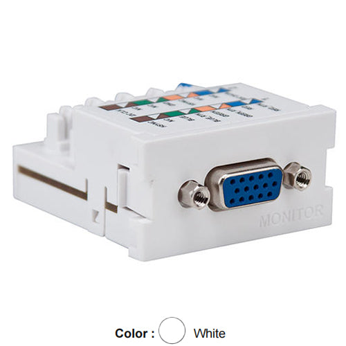 Leviton 41295-VMW, VGA Monitor Multimedia Outlet System (MOS) Module, 110-Style Termination, White