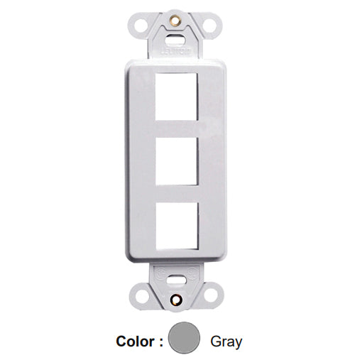 Leviton 41643-GY, Quickport Decora Multimedia Wallplate Insert, 3-Port, Gray