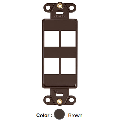 Leviton 41644-B, Quickport Decora Multimedia Wallplate Insert, 4-Port, Brown