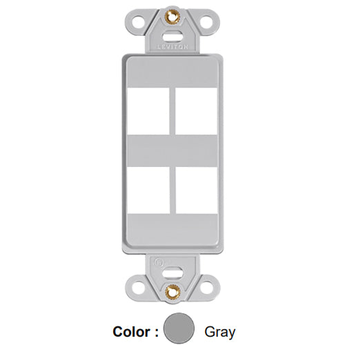 Leviton 41644-GY, Quickport Decora Multimedia Wallplate Insert, 4-Port, Gray